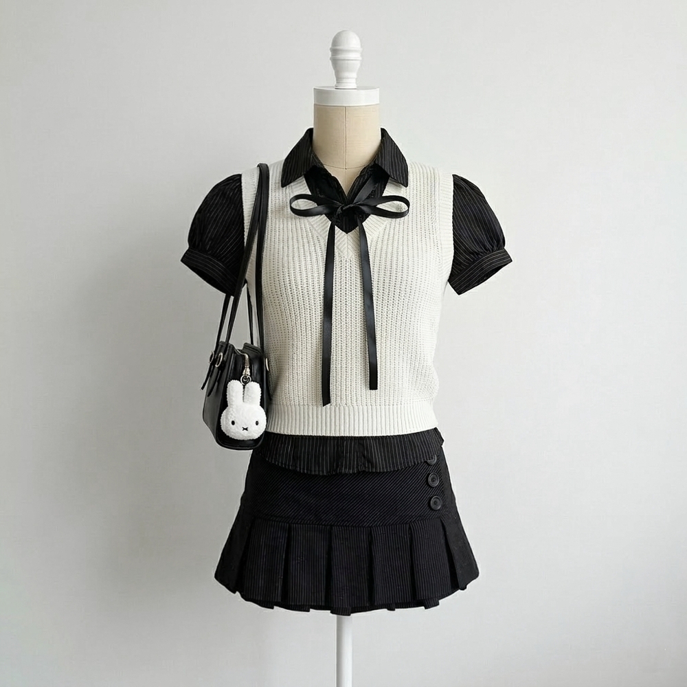 H&M White Knit Sweater Vest